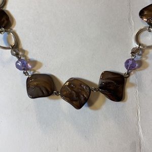 Lia Sophia Necklace 21”w/3”ext Silver Chain w/ Brown Lavender & Blue Beads